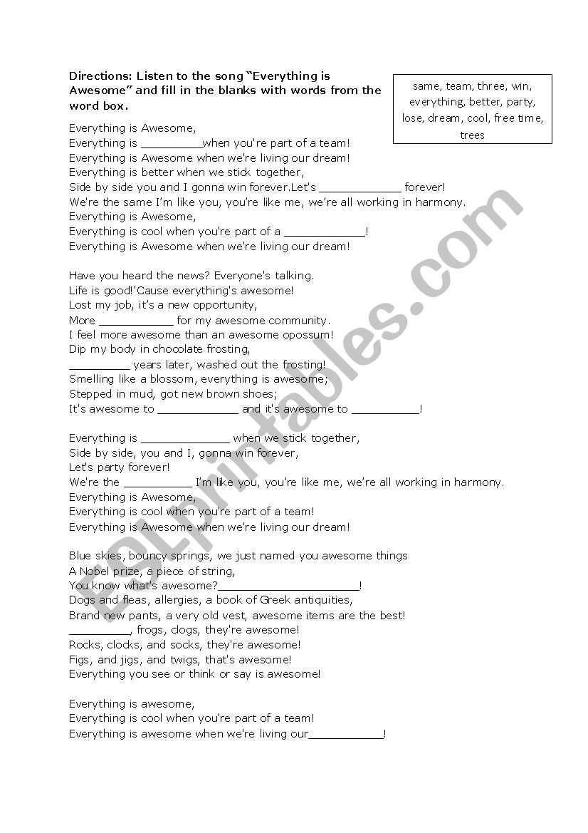 Everything is Awesome! worksheet