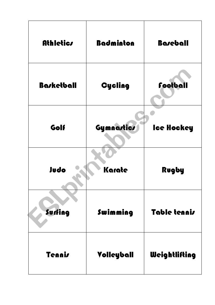 Sports matching game worksheet