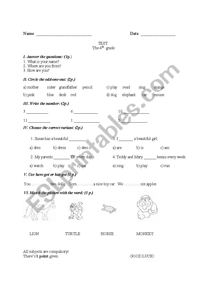 test worksheet