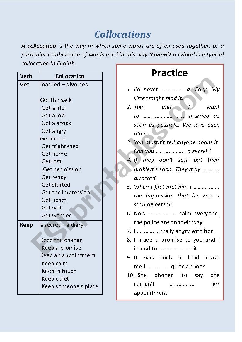 Collocations  worksheet