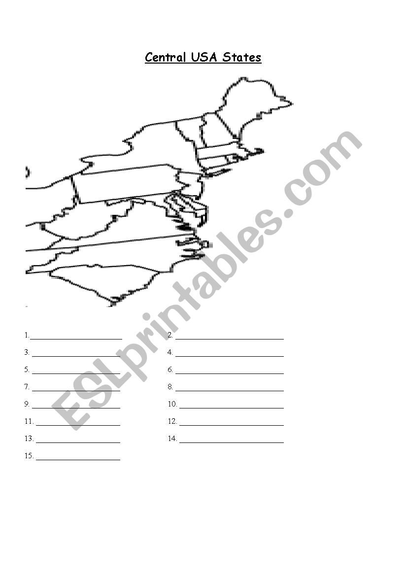 Eastern USA States worksheet