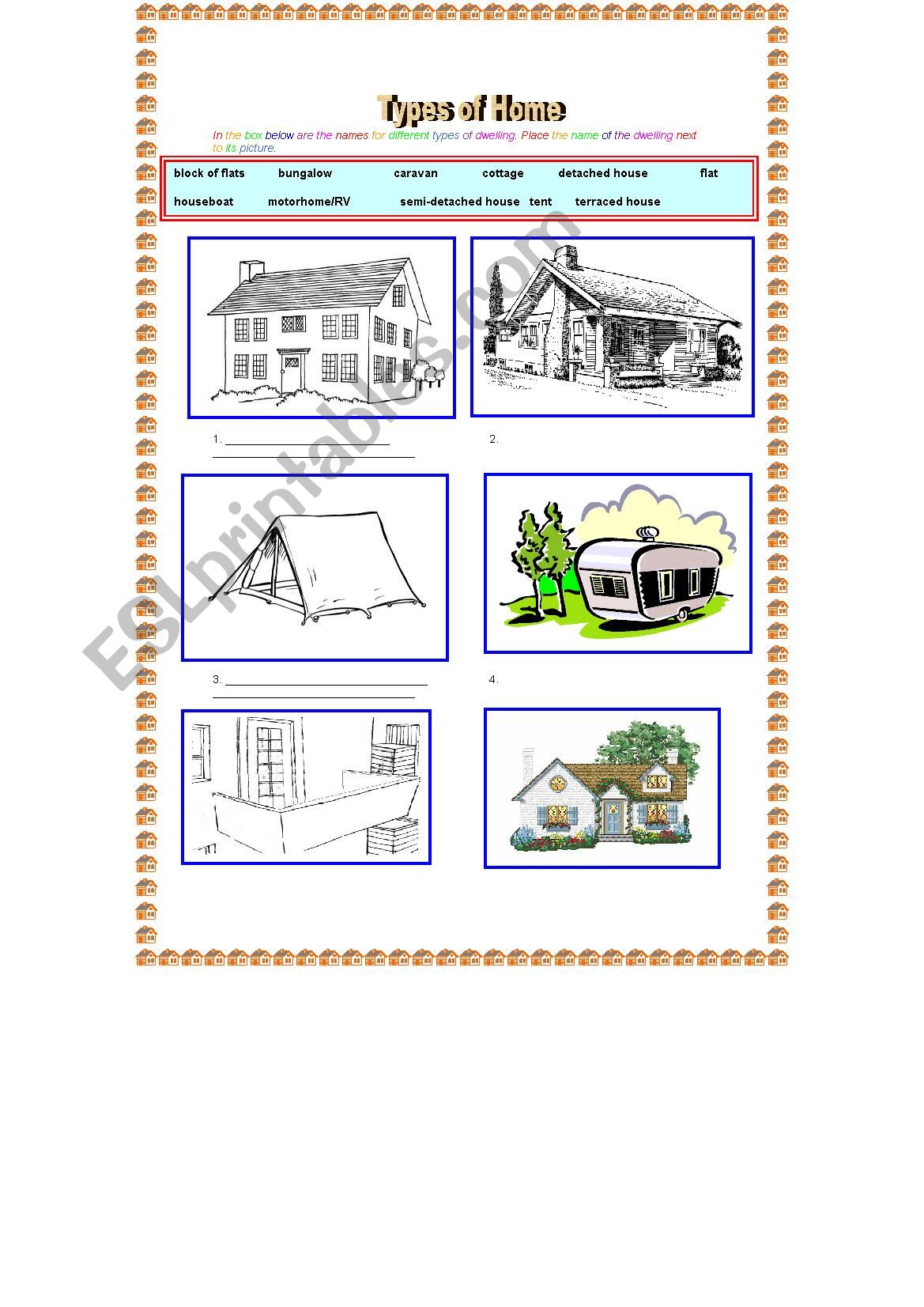 Types of home worksheet