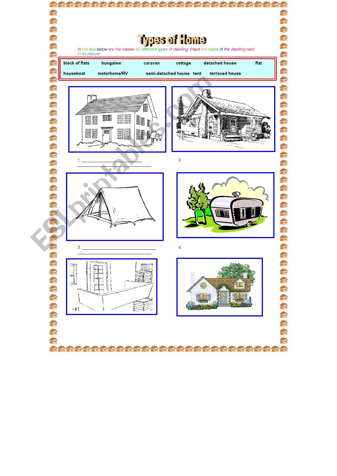 Types of home worksheet
