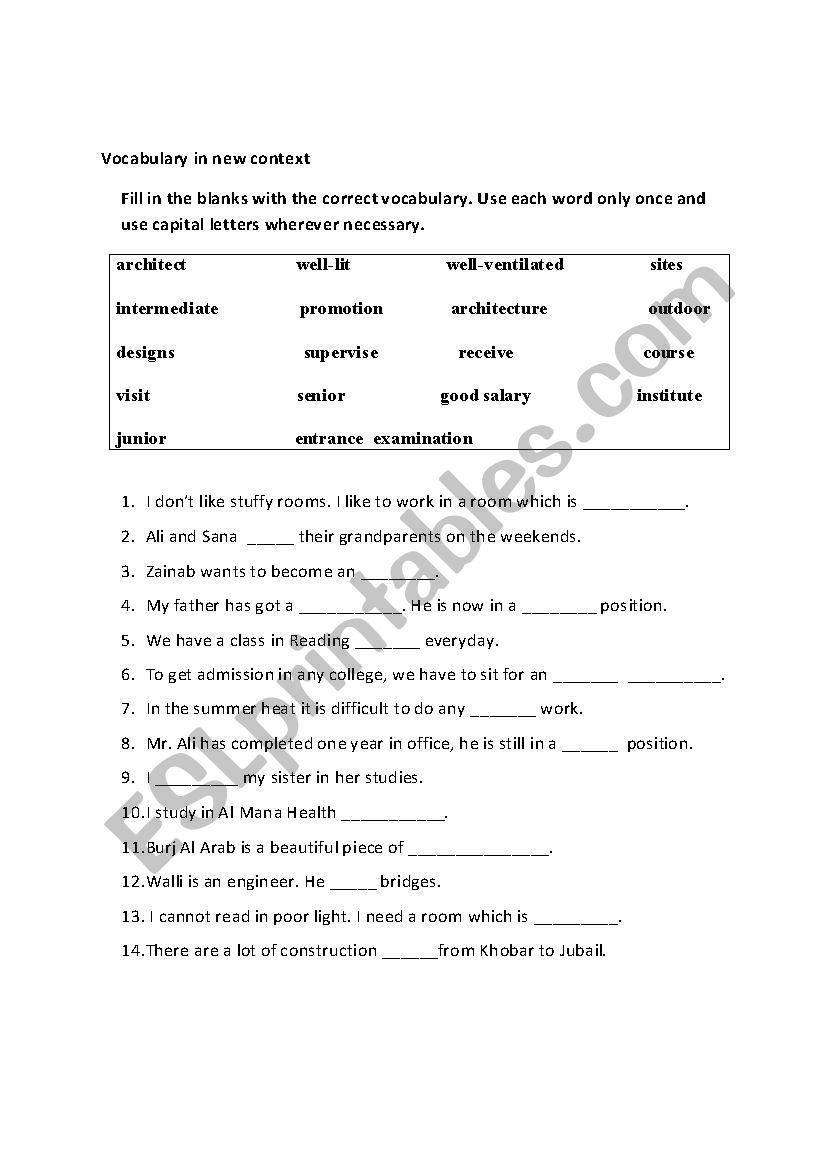 Vocabulary Pre-Intermediate worksheet