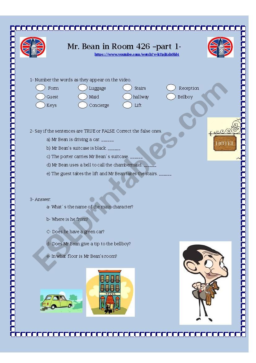 Mr Bean in room 426 worksheet