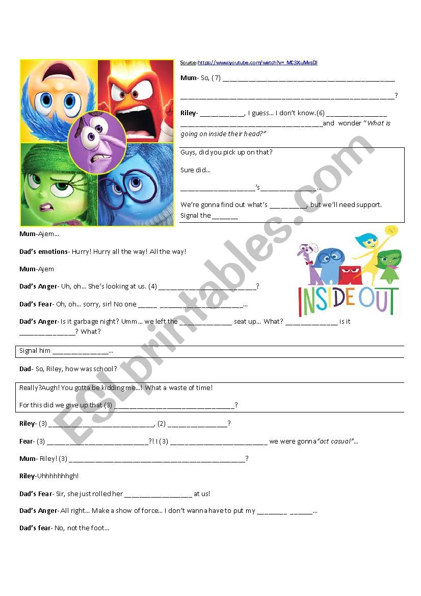 Inside Out- Pixars movie worksheet