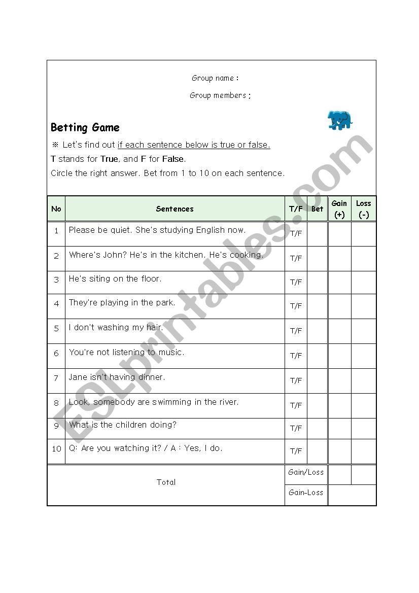 Betting Game(Present Continuous)