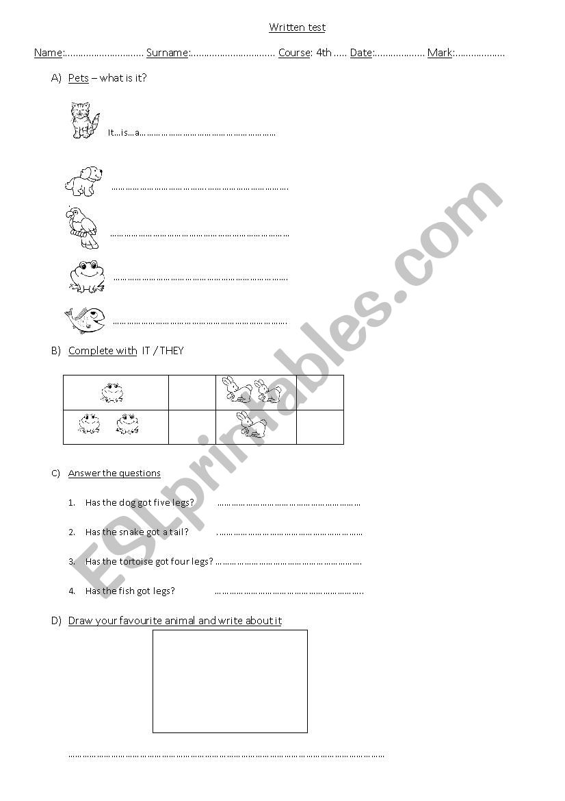 Pets worksheet