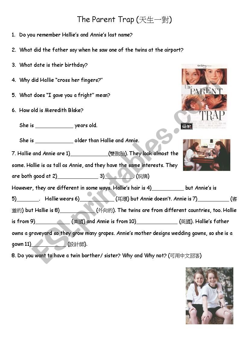 The Parent Trap worksheet