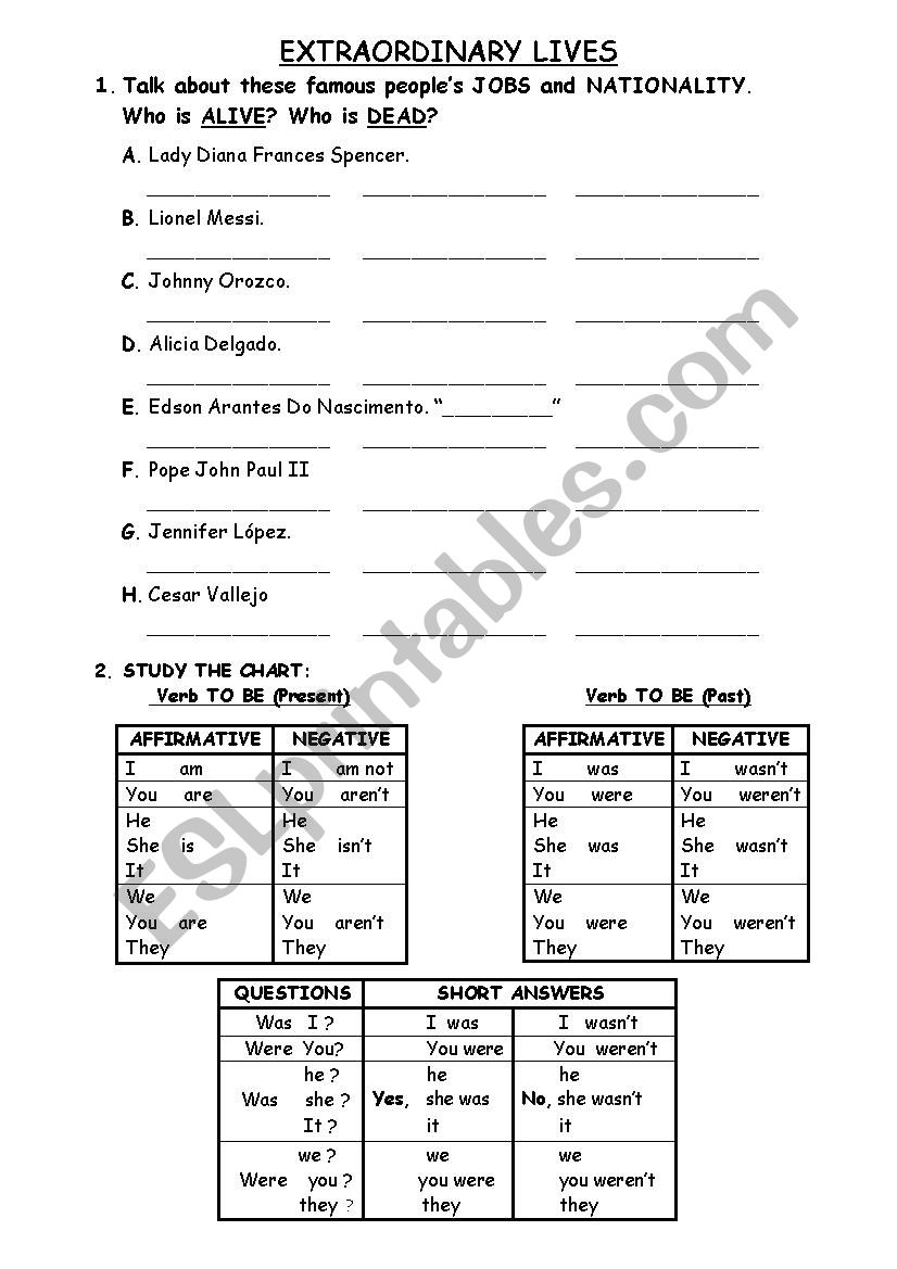 WAS - WERE worksheet