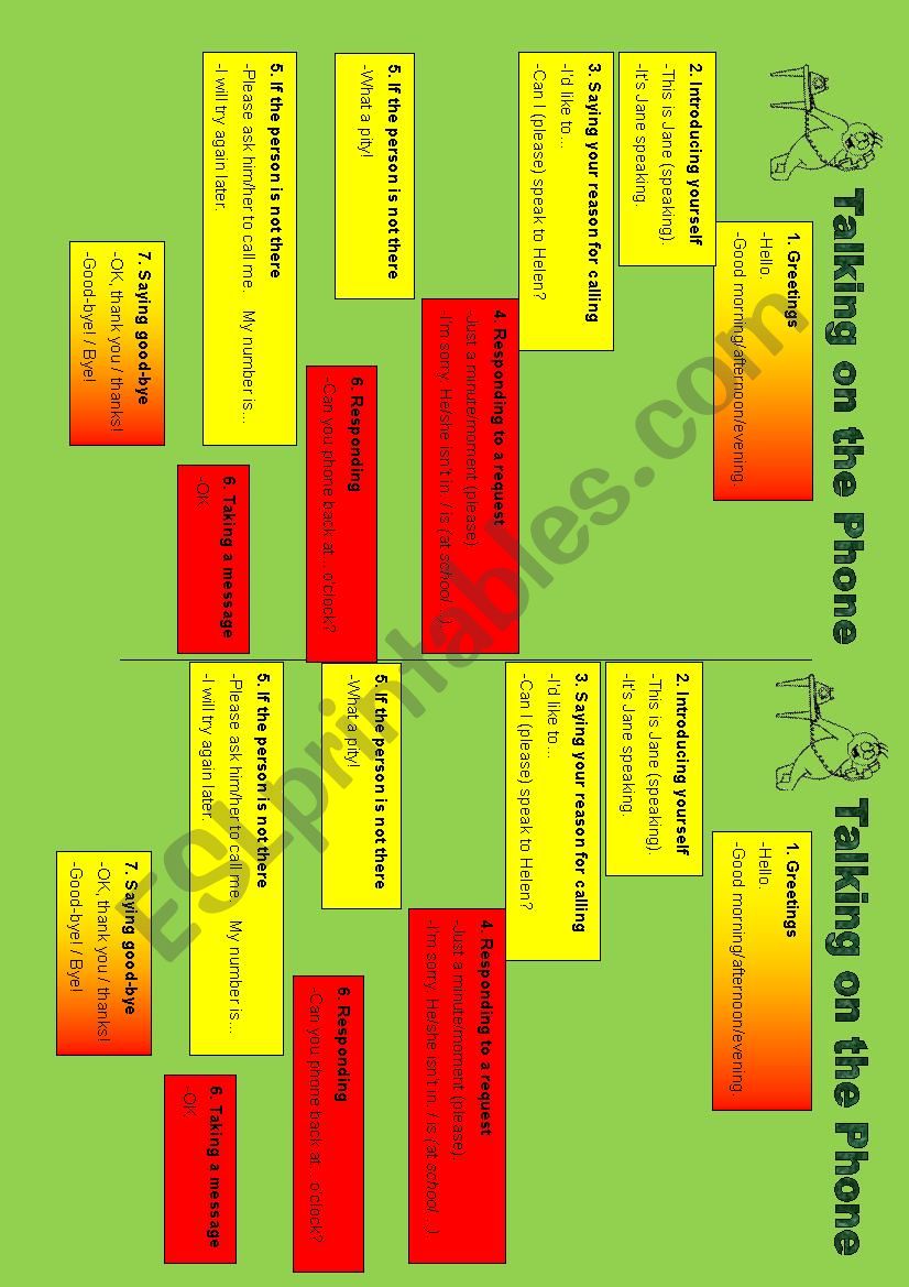 Talking on the phone worksheet