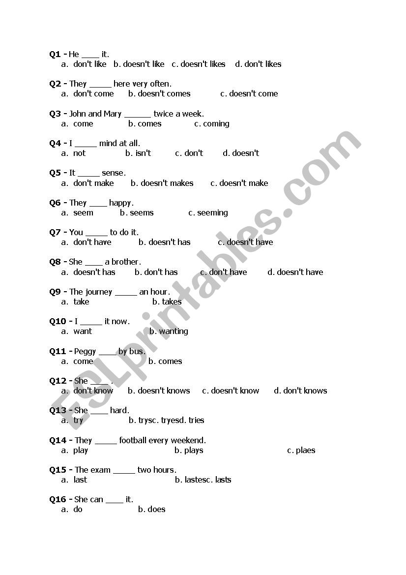 Present Simple tense quiz  worksheet