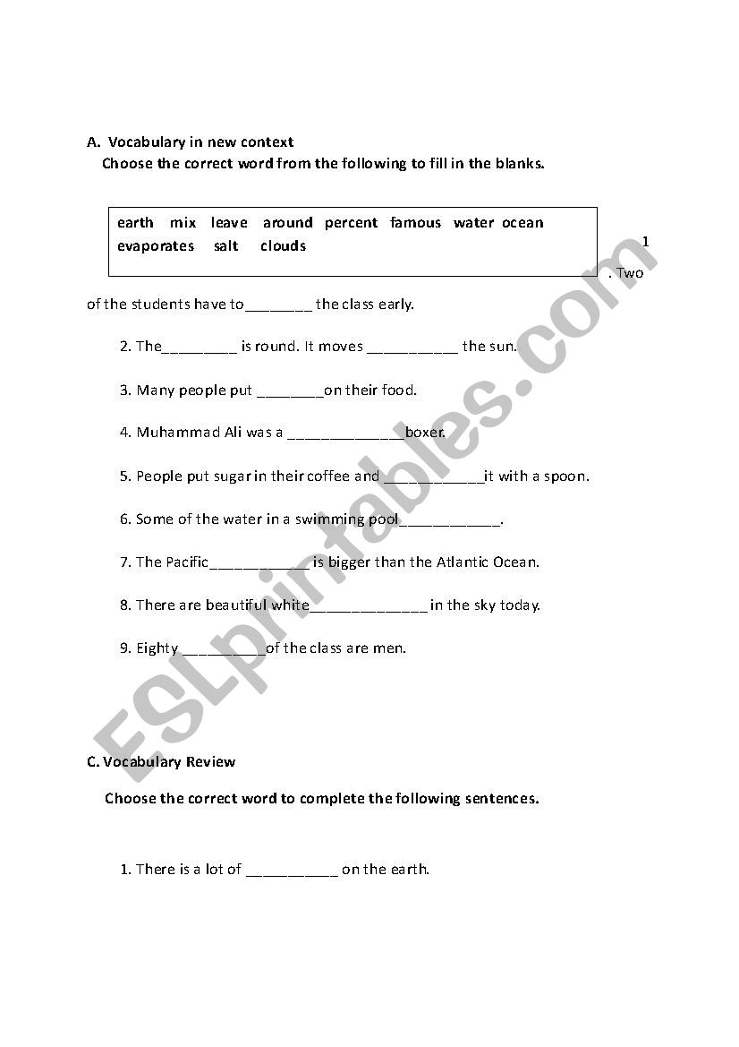 Vocab. Pre-Intermediate Worksheet 2