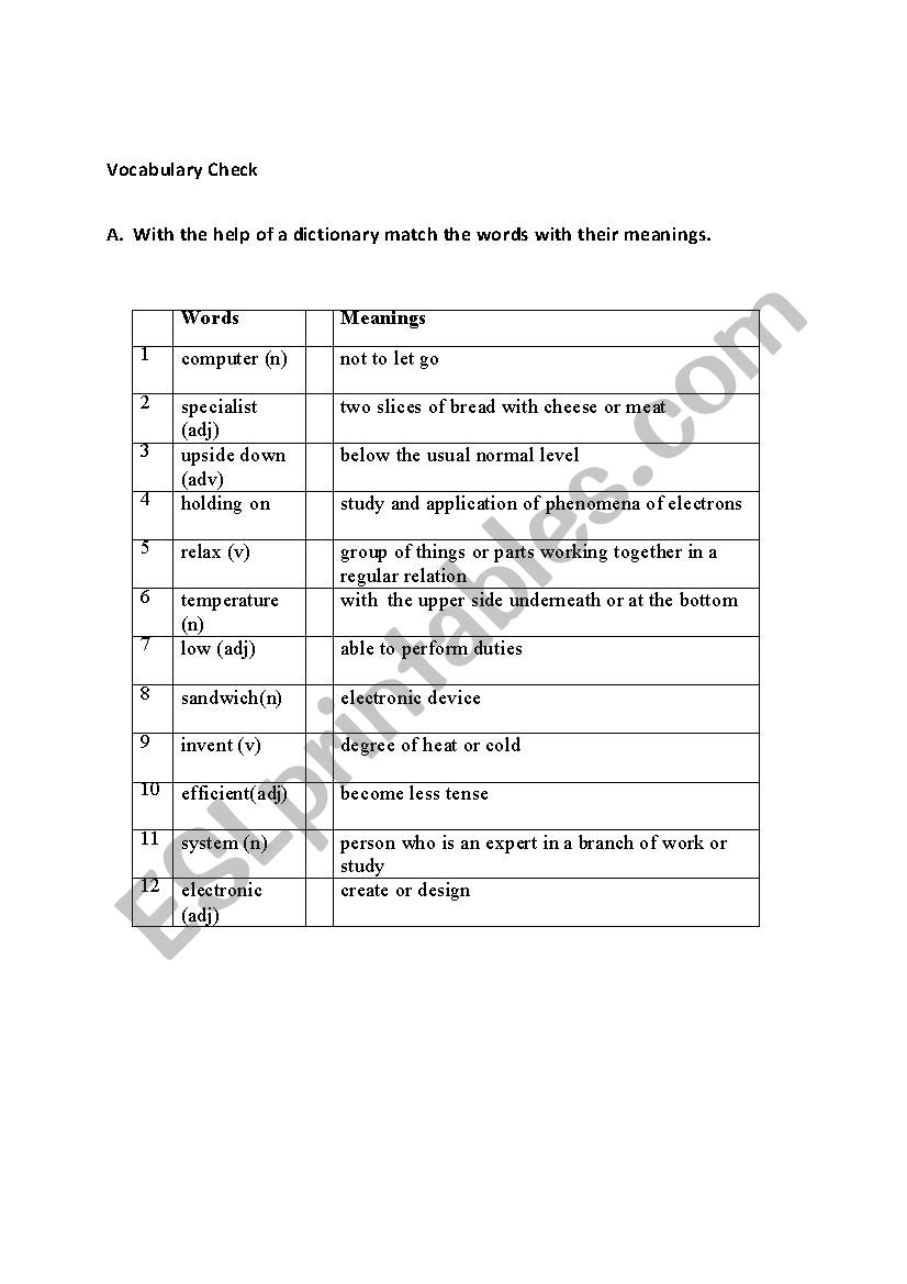 Vocab. Pre-Intermediate Worksheet 3