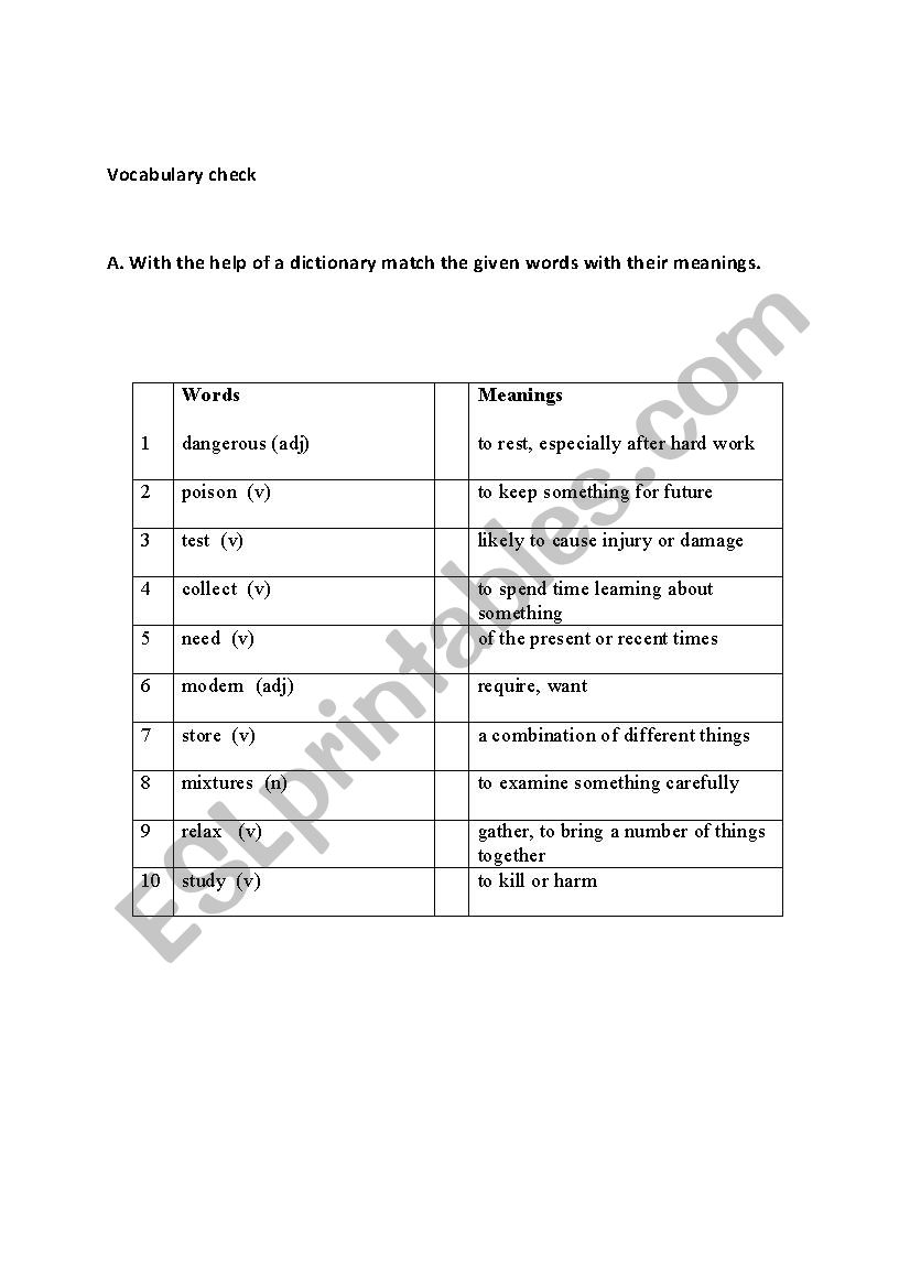 Vocab. Pre-Intermediate Worksheet 4
