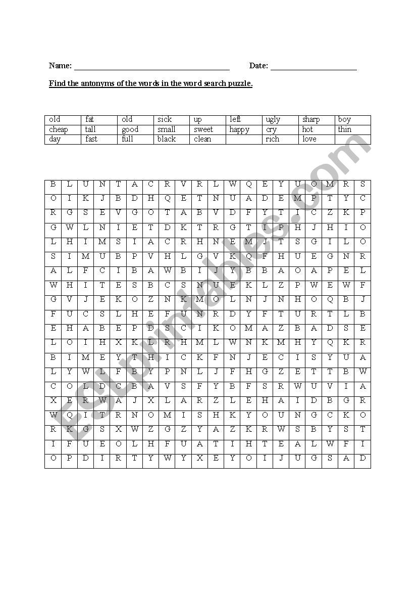 Antonyms worksheet