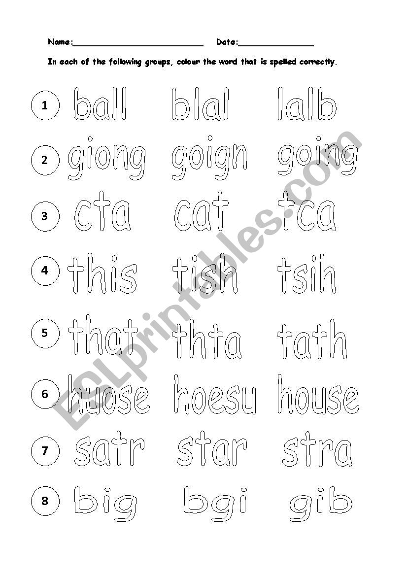 Spelling worksheet