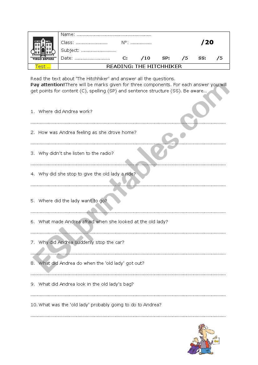 Reading - The Hitchhiker worksheet