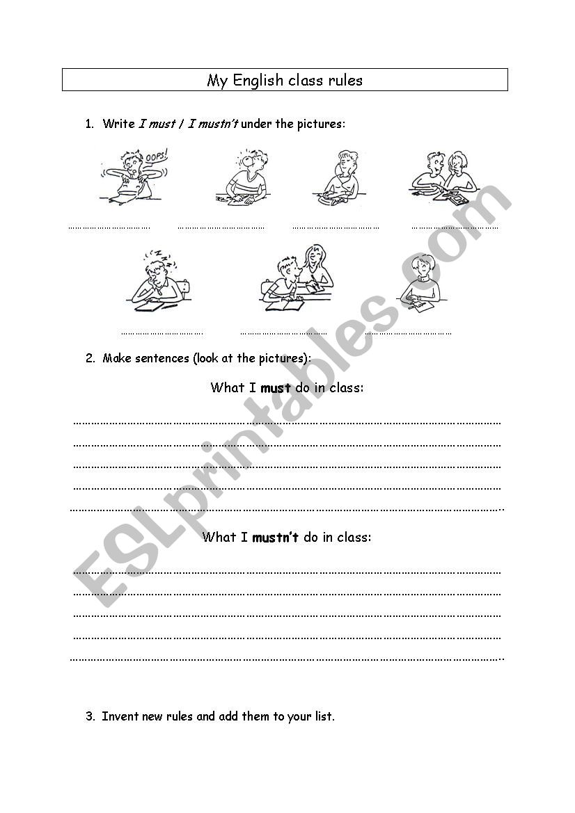 Class rules worksheet