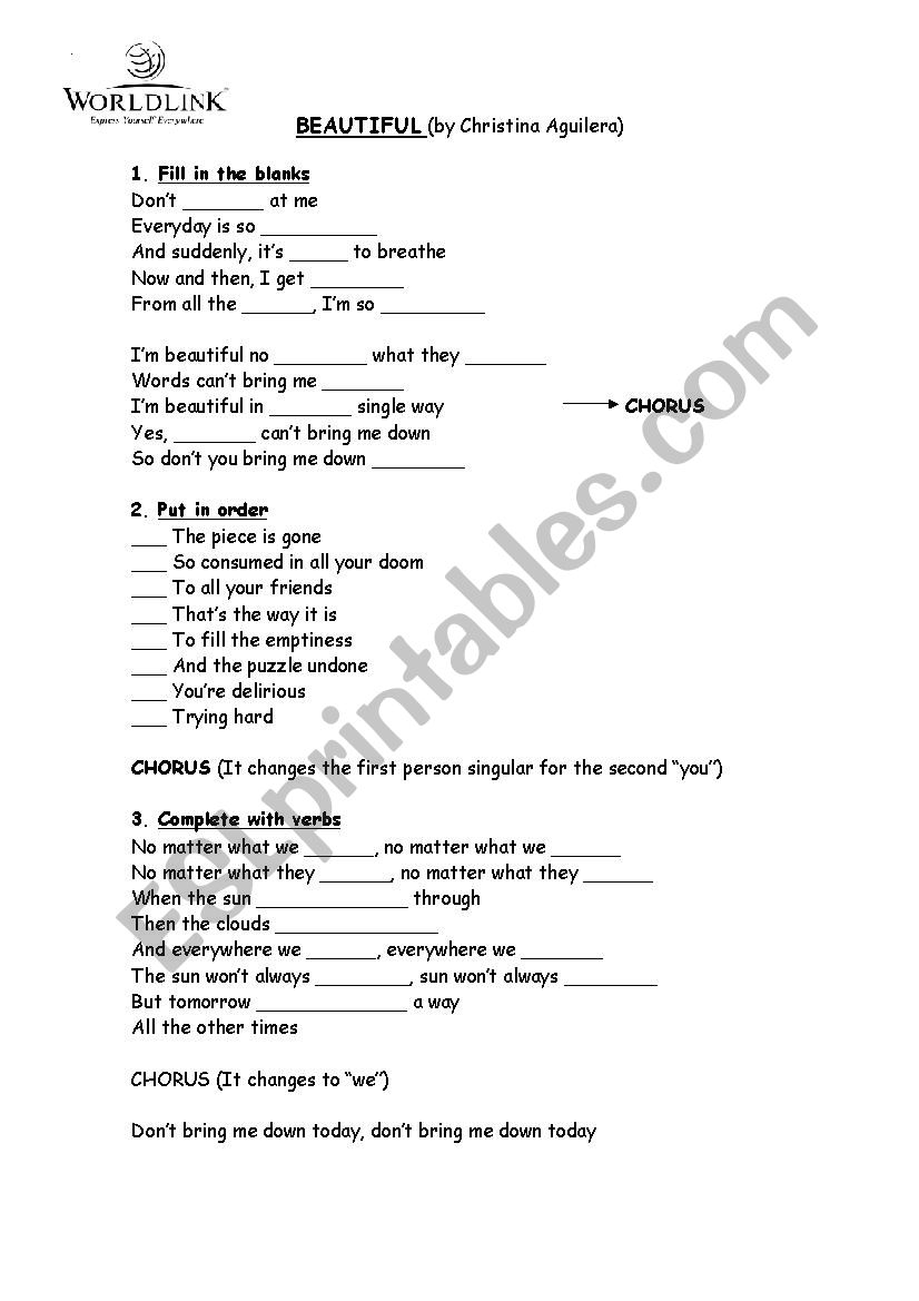 songs worksheet