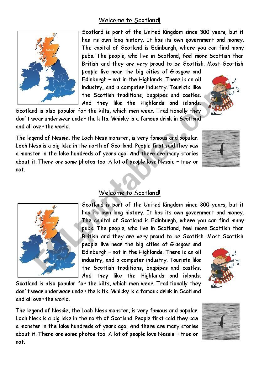 Welcome to Scotland! worksheet