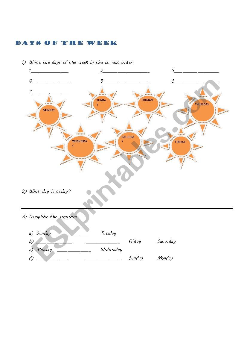 Days of the week worksheet worksheet