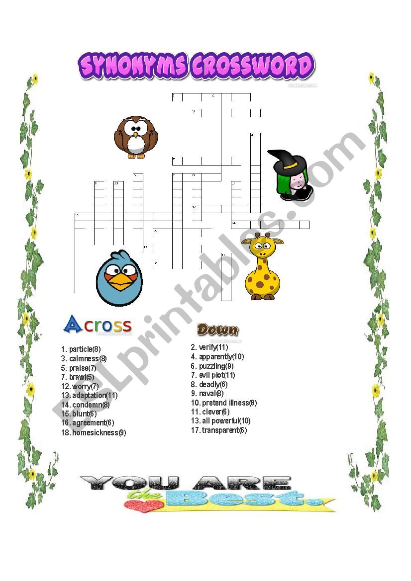 SYNONYMS CROSSWORD  worksheet