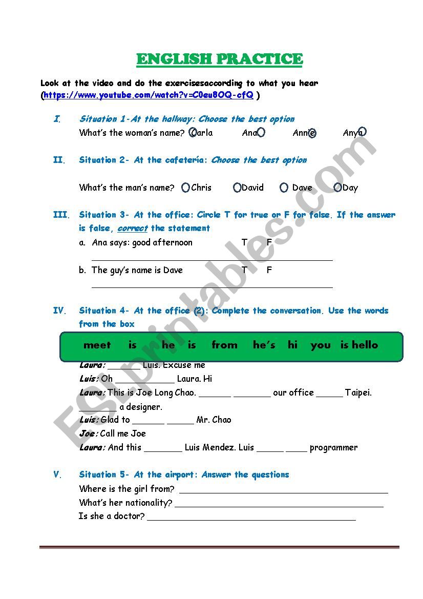 Greetings worksheet