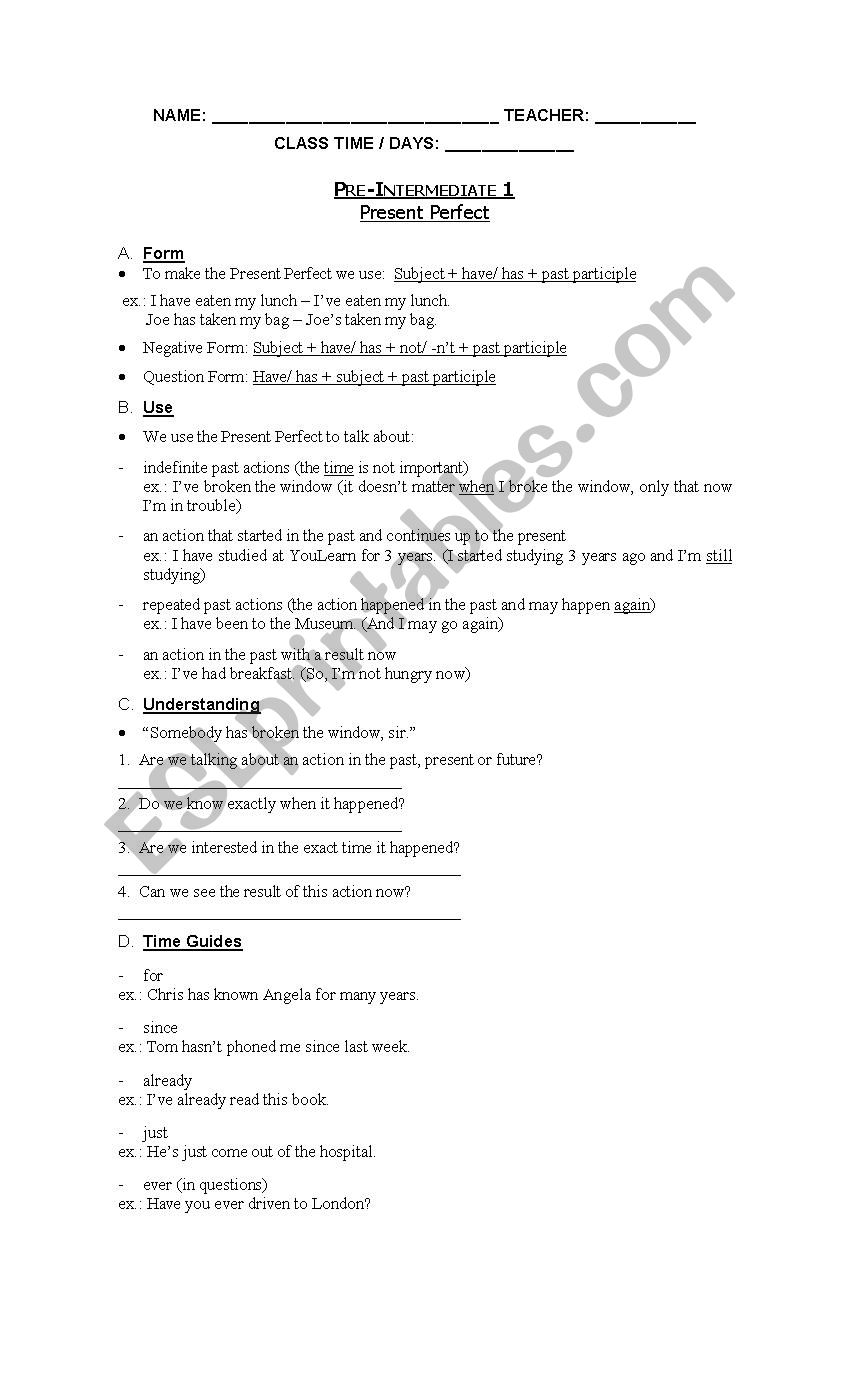 Present Perfect Review worksheet