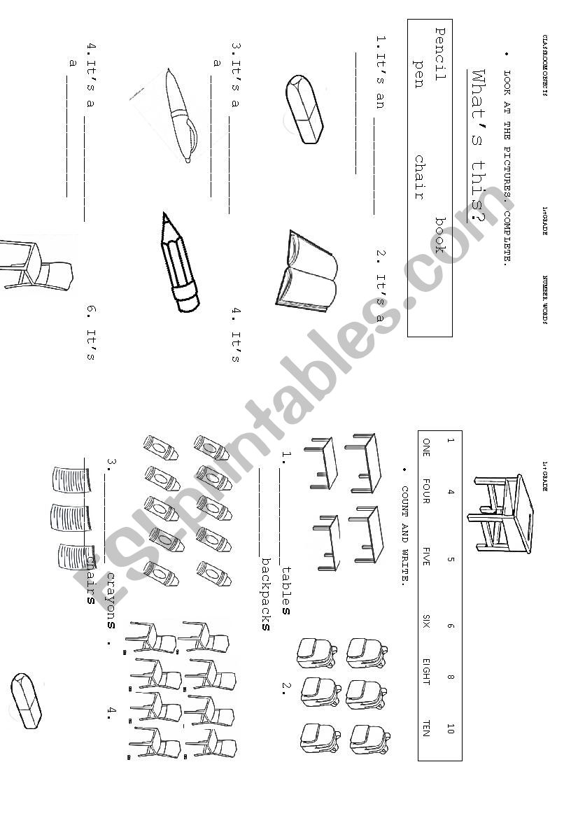 Classroom Objects worksheet