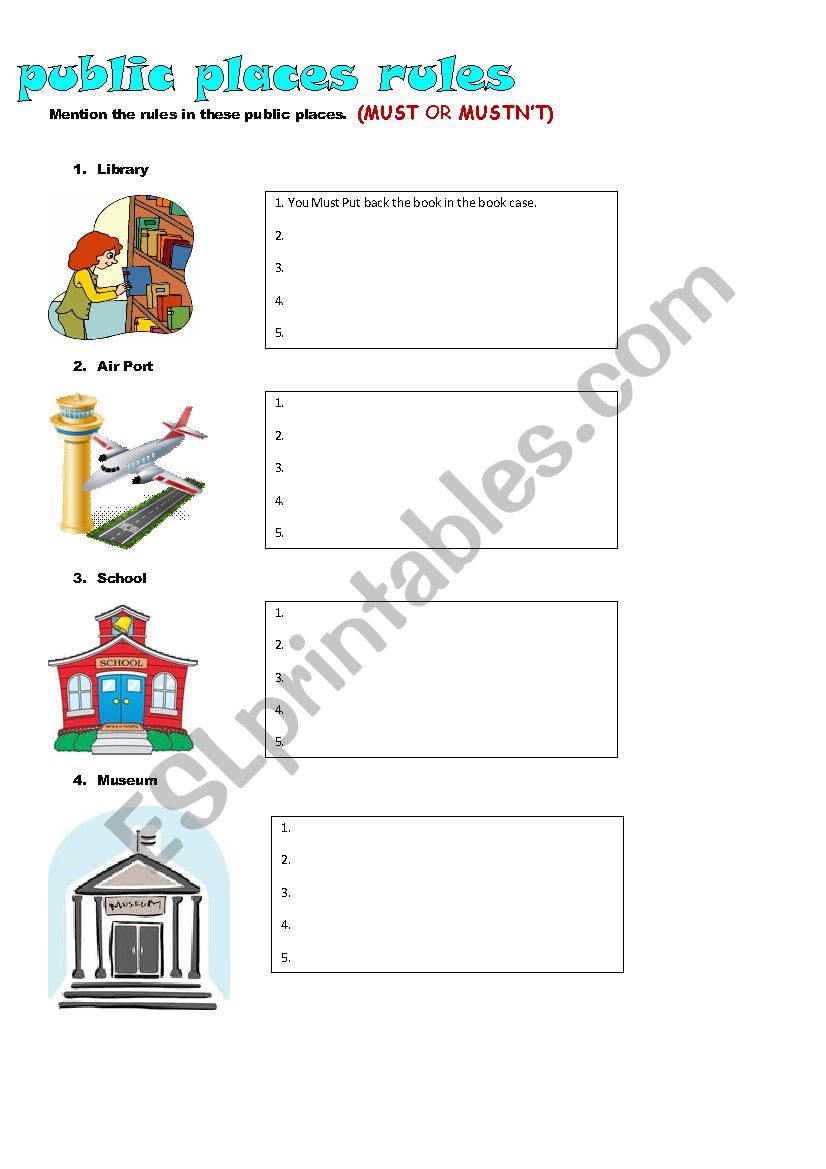 public places rules worksheet