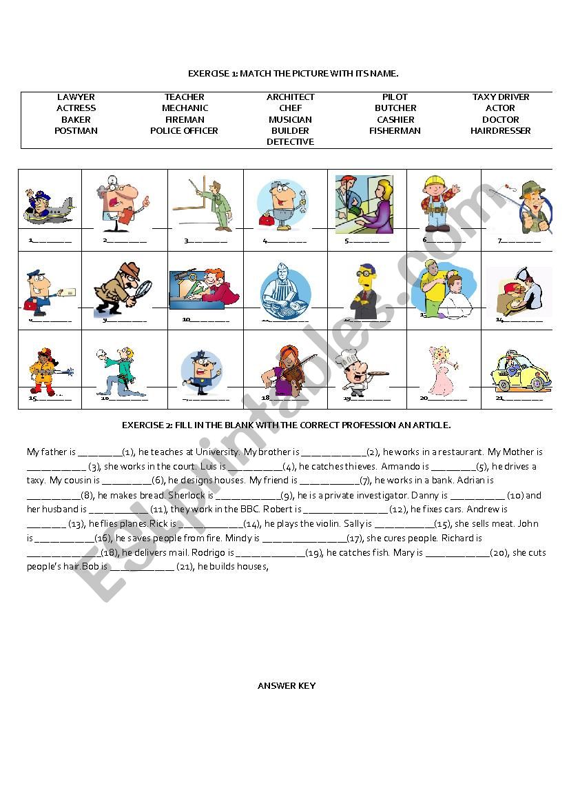 Jobs matching exercise worksheet