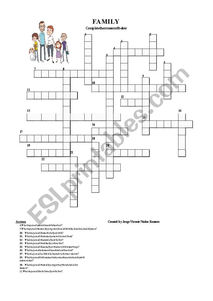 Family Crossword worksheet