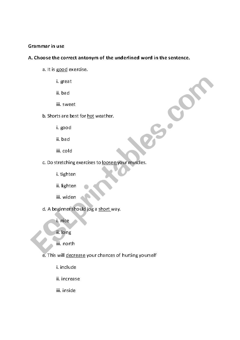 Grammar In Use, Worksheet 1 worksheet