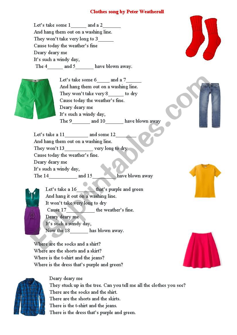 Clothes song worksheet