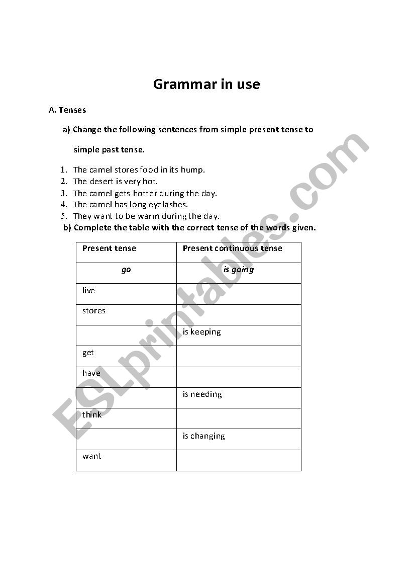 Grammar In Use, Worksheet 2 worksheet