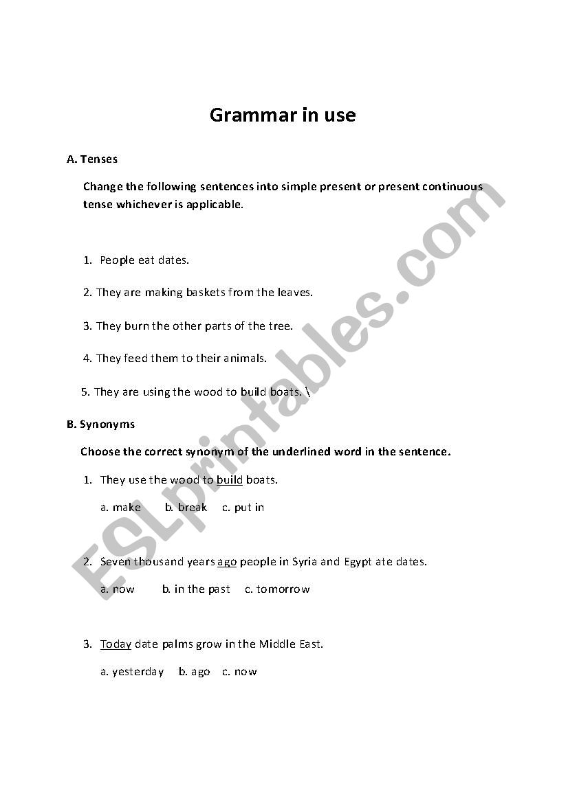 Grammar In Use, Worksheet 3 worksheet