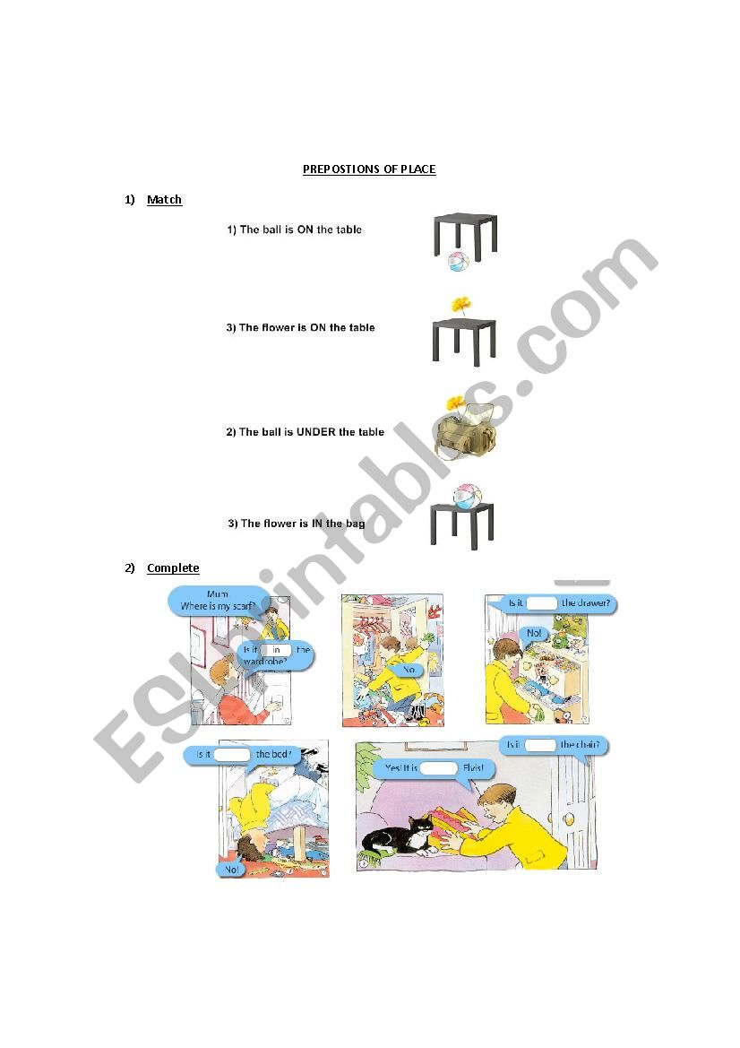 Prepositions of place worksheet