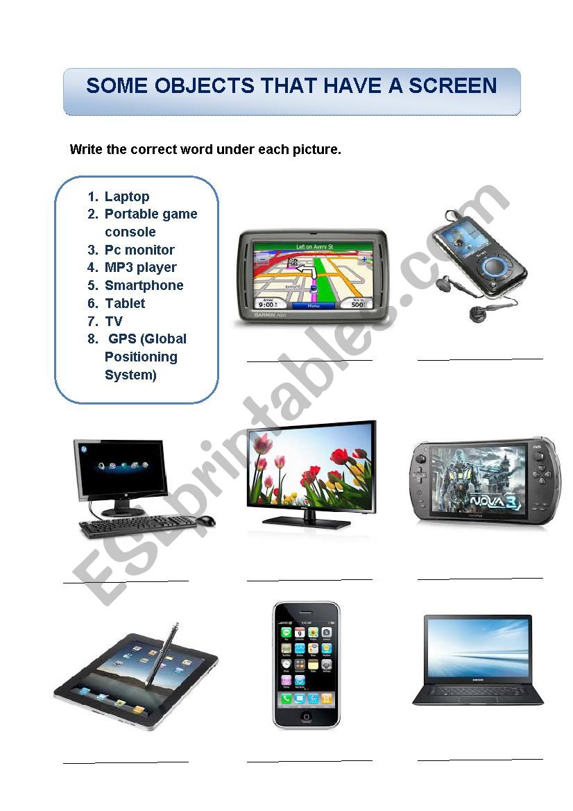 Objects with a screen worksheet