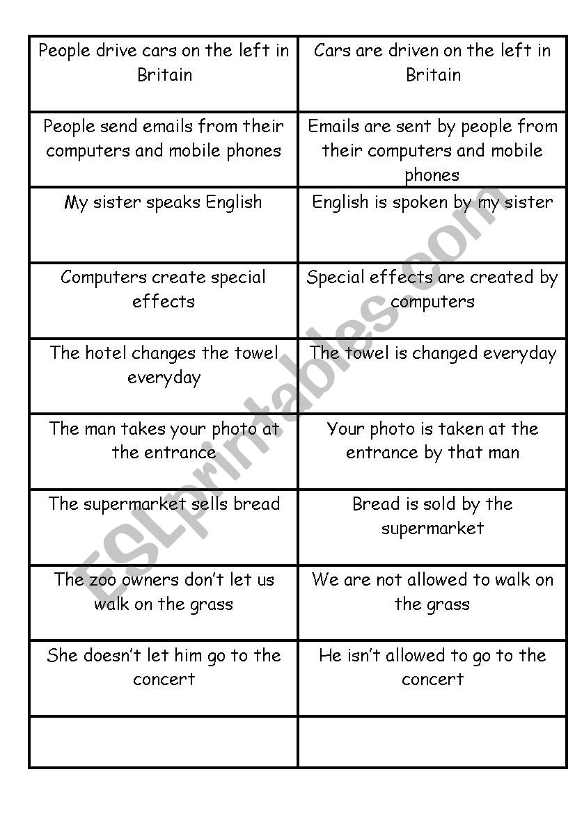 Present Passive Voice Memogame