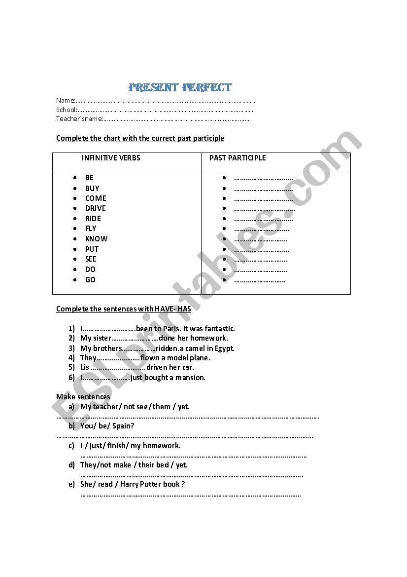 Present Perfect (revision) worksheet