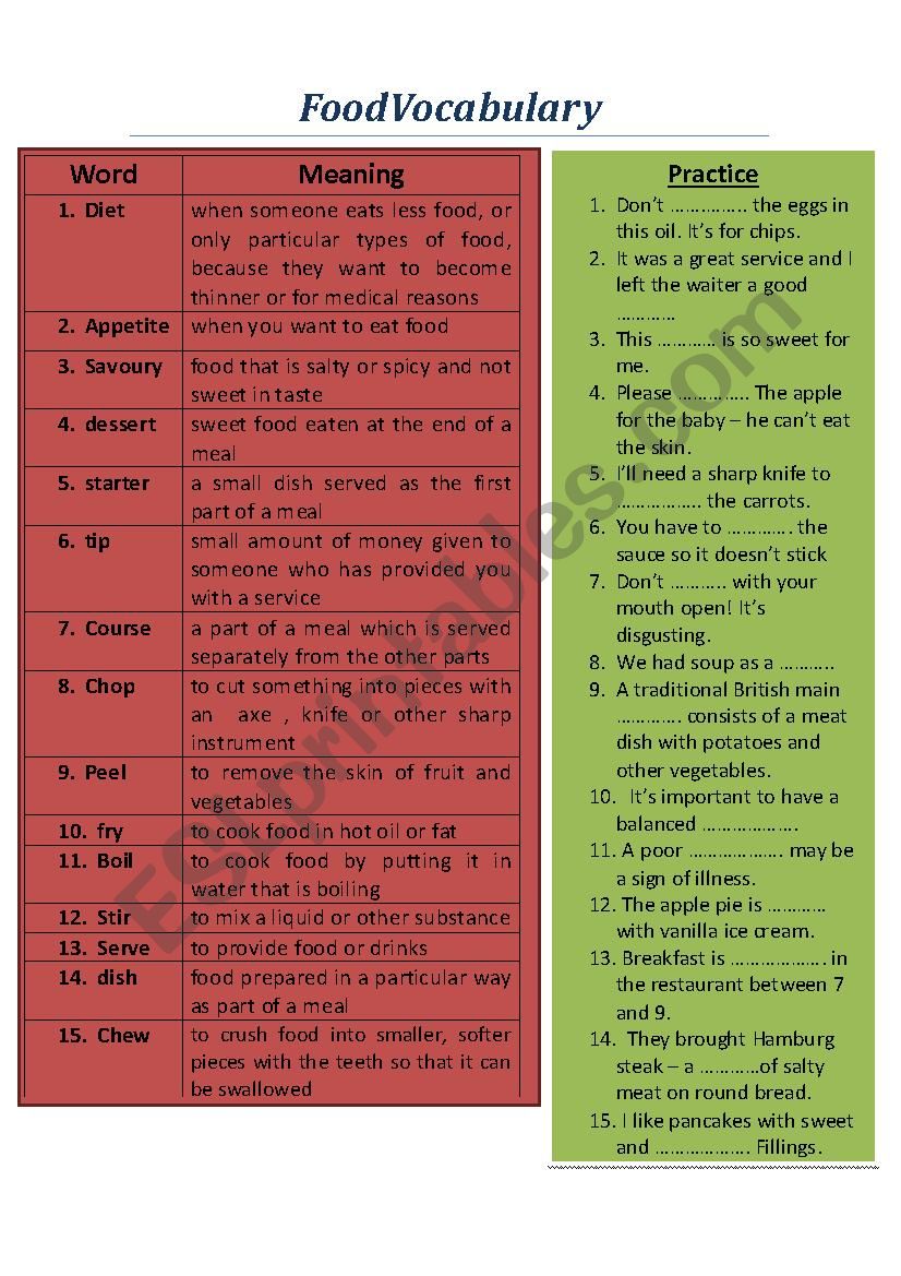 Food Vocabulary  worksheet