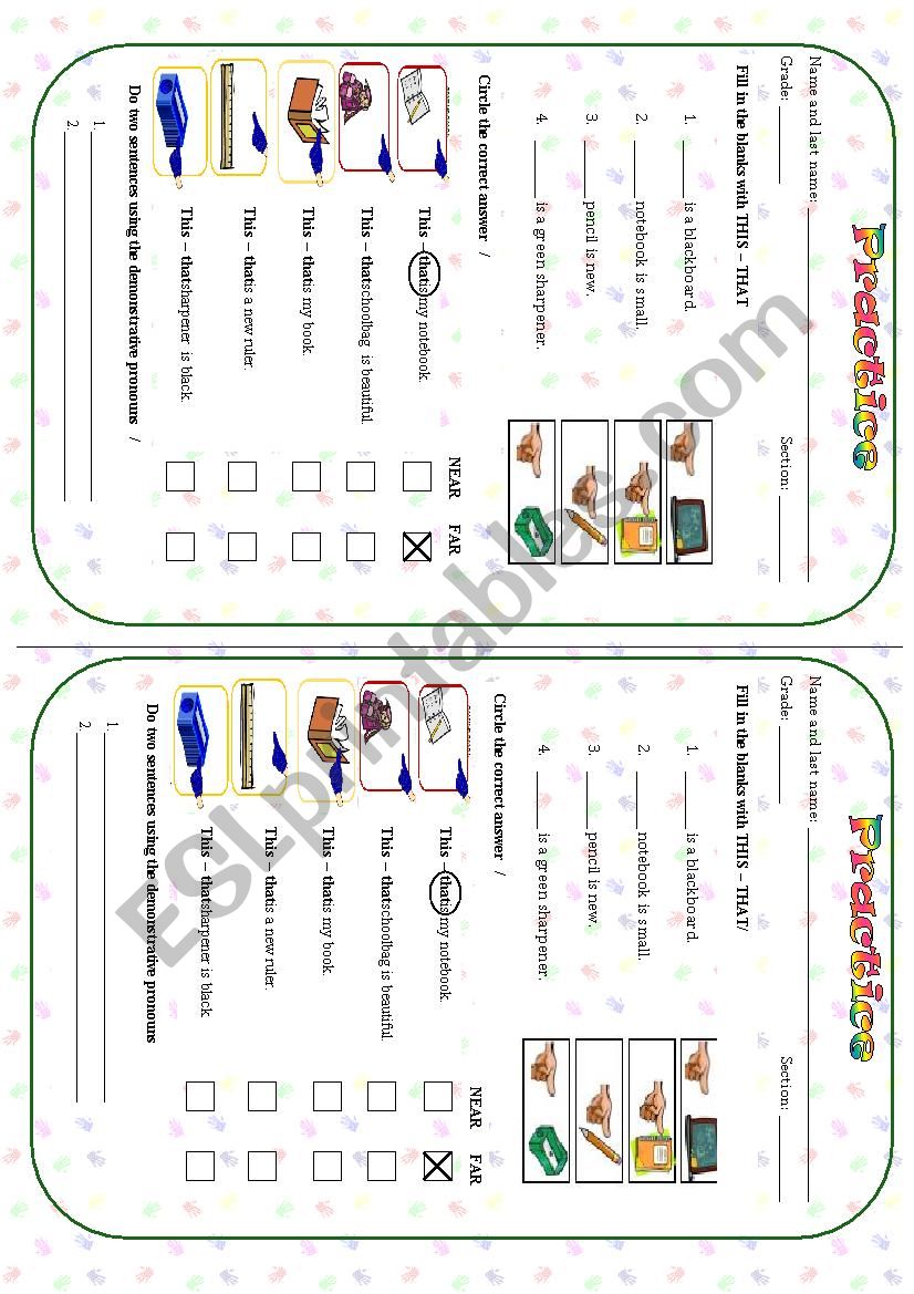 demonstrative this - that worksheet