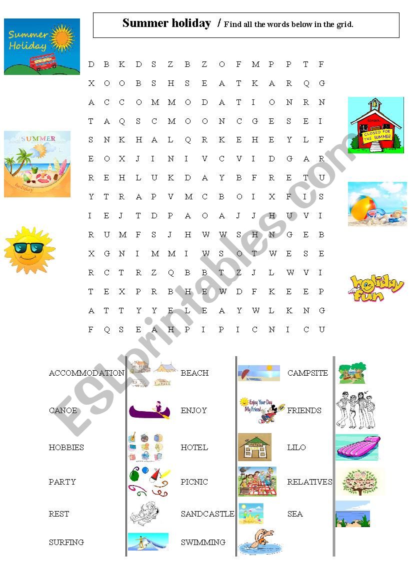 SUMMER HOLIDAY WORDSEARCH worksheet