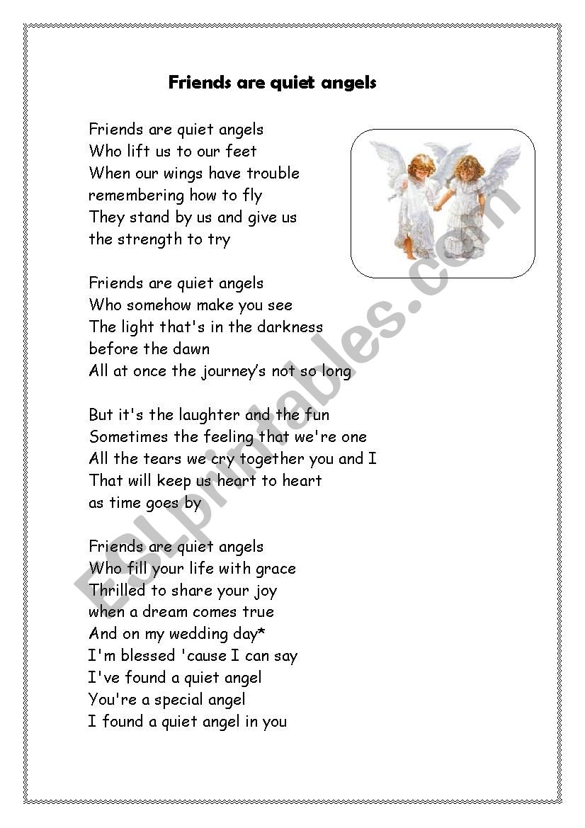 frinds are quiet angels worksheet