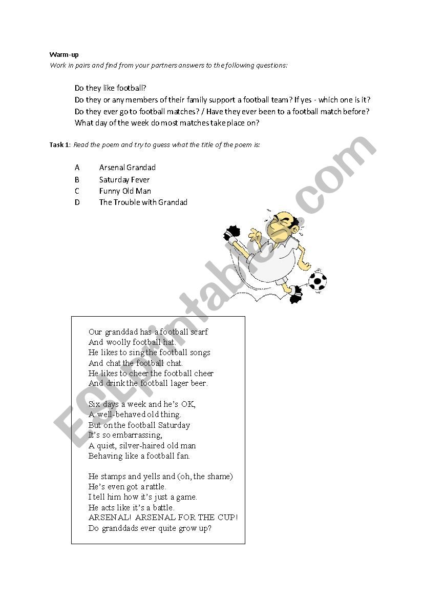 FOOTBALL POETRY: Reading/speaking lesson based on the poem by John Whitworth 