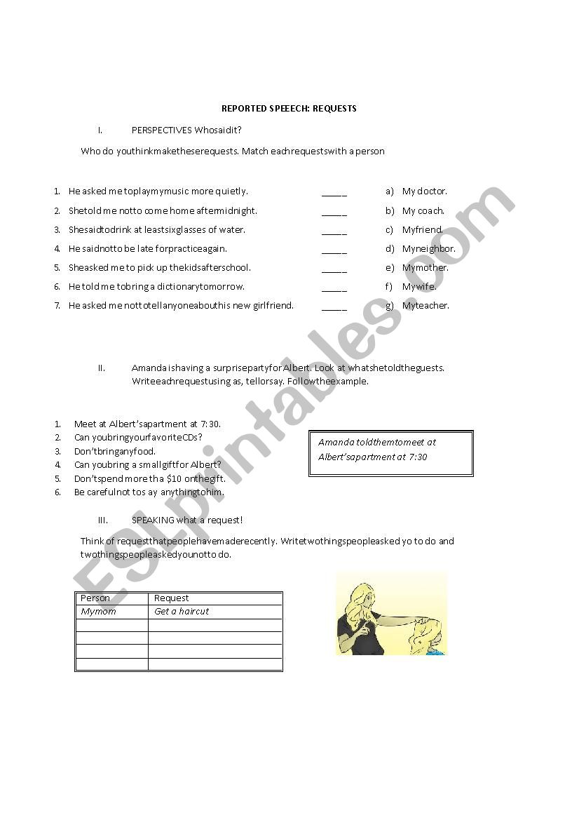 REPORTED SPEECH; TELL SAY worksheet