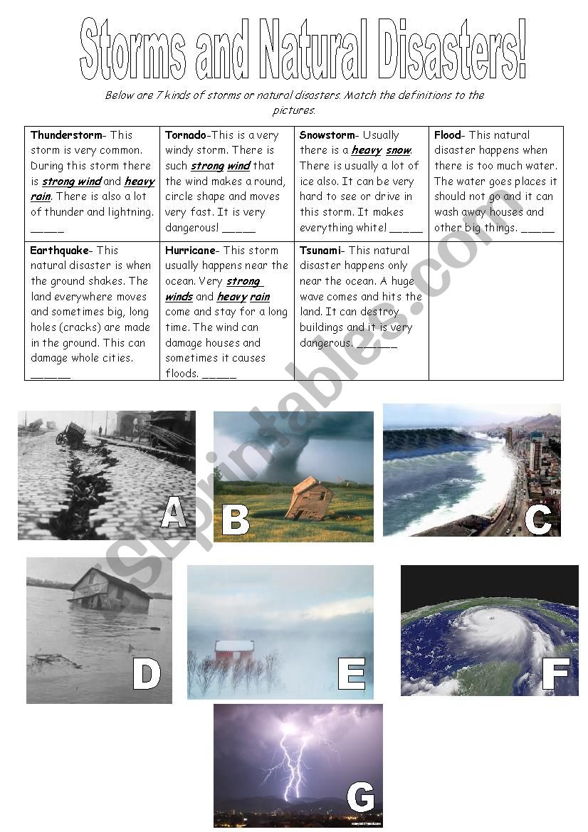 Storms and Natural Disasters worksheet