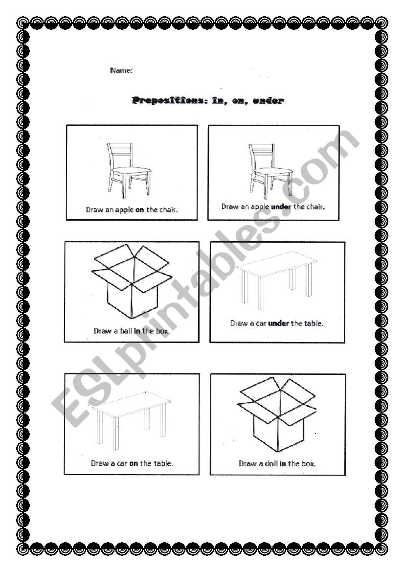 PREPOSITIONS  IN,ON,UNDER worksheet