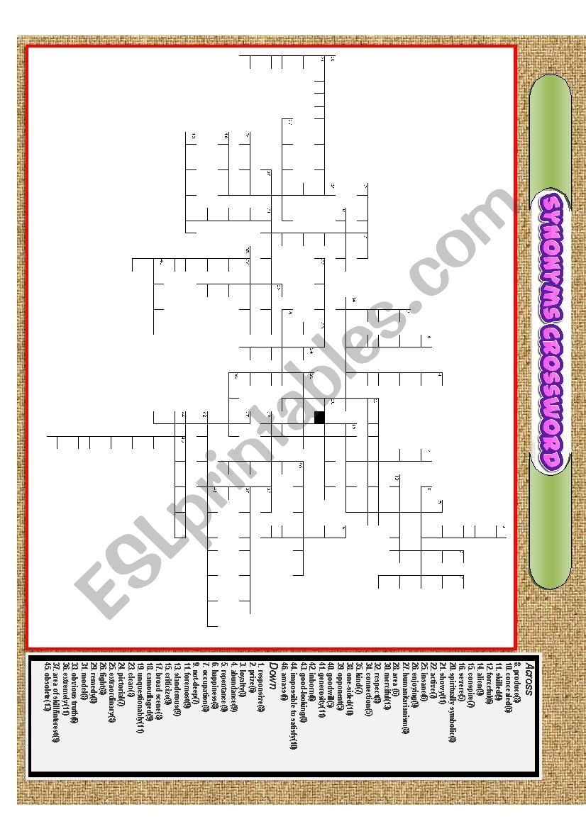 SYNONYMS CROSSWORD worksheet